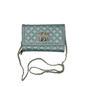 Bradley Mishka Crossbody Blue Metal Quilted Handbag Good Hardware